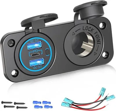 Image de Allume-cigare USB-C 12 V étanche avec chargeur rapide 3.0 et PD 30 W