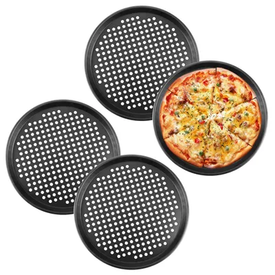 Pizzaplatten aus Kohlenstoffstahl, 32 cm, 4 Stück, antihaftbeschichtet