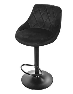 Image de Tabouret de bar Tabouret de cuisine avec dossier, repose-pieds, réglable en hauteur, pivotant à 360°, tabouret de comptoir Chaise de bar, velours noir et structure noire