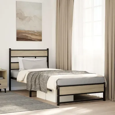 Produktbild von Design Metallbett ohne Matratze Sonoma-Eiche 90x200 cm, Klassische Betten 2024 Neu