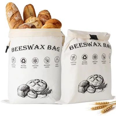 Productafbeelding van Set van 2 Beeswax Broodzakken voor Versheid van Zelfgemaakt Brood