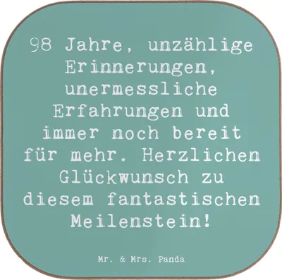 Produktbild von Mr. & Mrs. Panda Untersetzer für Gläser Spruch 98. Geburtstag - Meeresbrise - Geschenk, Tischuntersetzer, Feier, Tassenuntersetzer, Geburtstagsgeschenk, Alter, Coaster