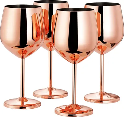 Image de Lot de 4 verres à vin en acier inoxydable Oak & Steel, couleur or rose