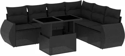 Produktbild von vidaXL 7-tlg. Garten-Sofagarnitur mit Kissen Schwarz Poly Rattan