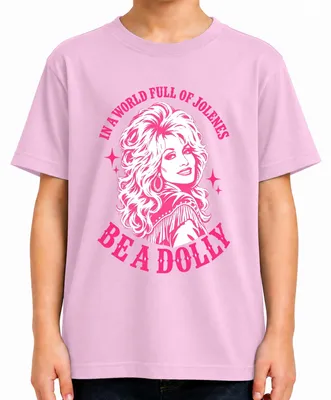 Produktbild von In A World Full Of Jolenes Be A Dolly Country Musik Cowgirl Rosa Kinder T-Shirt, Pink, 128