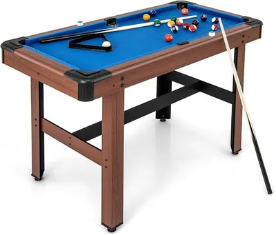Immagine prodotto di Tavolo da biliardo in legno, completo di 16 biglie, 2 stecche, 2 gessetti, un triangolo, una spazzola e piedini regolabili. Ideale per bambini e adulti, perfetto per giochi in famiglia o per bar
