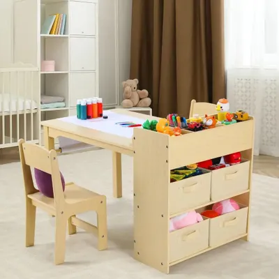 Obrázek produktu pro Dětský stolek a židle – stolek pro tvoření – stolek se židlemi – kreativní stolek – dřevěný umělecký stolek