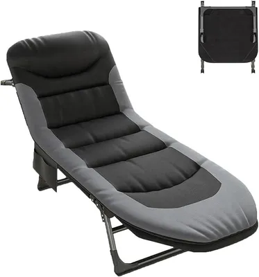 Productafbeelding van Campingbed met matras, 5-voudig verstelbare rugleuning, karperbed/veldbed, opvouwbaar XXL met zijvak, geschikt tot 160 kg, opvouwbaar campingbed, lichtgewicht voor outdoor gebruik, kamperen en tuin