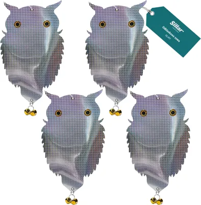 Image de Sillar 4x hibou réfléchissant – Hologramme anti-oiseaux pour balcon et jardin, avec clochette