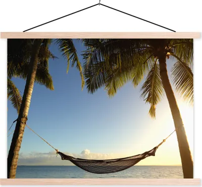 Produktbild von MuchoWow® Textilposter Palmen - Hängematte - Himmel 40x30 cm mit holzfarbenen Rahmen - Bilder