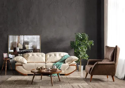 Produktbild von Weiß-Braune Wohnzimmer Couchgarnitur Designer Dreisitzer Luxus Sessel