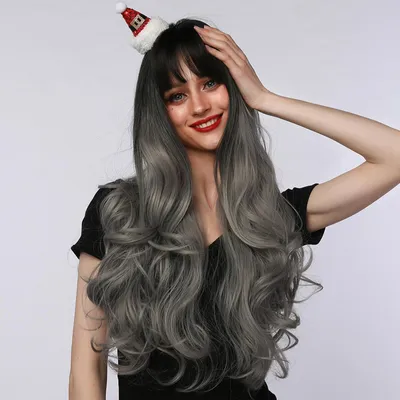 Obrázok produktu pre Dlhé parochne s ofinou, y, vlnité vlasy, parochne so sieťkou na vlasy, tepelne odolný syntetický materiál pre ženy, cosplay, párty, každodenné použitie