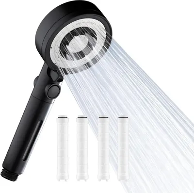 Produktbild von Nafall Duschkopf mit 4 PP Filter, Handbrause Wassersparend, 5 Strahlarten Hochdruck, Regendusche, Schwarz