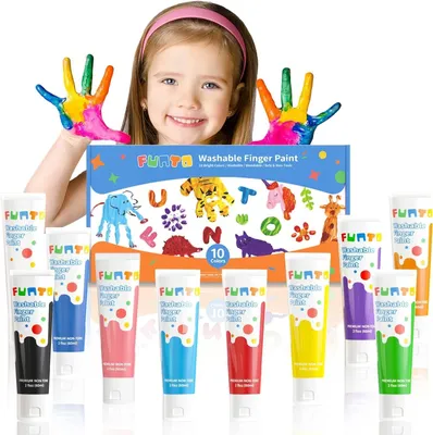 Image de Peinture pour les doigts, lavable, 10 couleurs, pots de 60 ml, pour les enfants de 1 à 3 ans