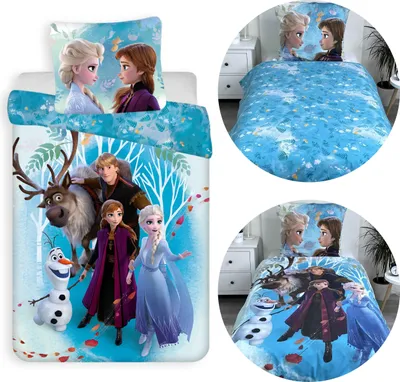 Obrázek produktu pro DISNEY Frozen Modrá DVOUSTRANNÁ dětská povlečení na zip, 100% BAVLNA 160x200+70x80cm OEKO-TEX