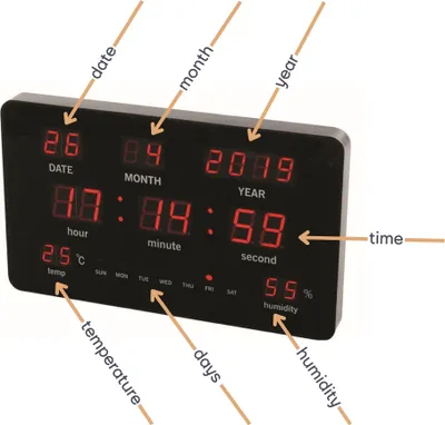 Produktbild von Perel Digitale LED-Wanduhr schwarz mit großen roten LED-Ziffern, Anzeige von Uhrzeit Datum