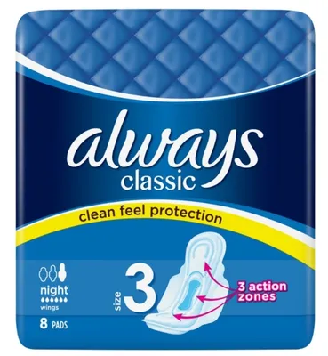 Obrázok produktu pre Always Podpaski Classic Night ze Skrzydełkami 8 sztuk