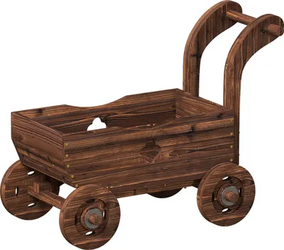 Immagine prodotto di Fioriera a Carretto 68x38x52 cm con 4 Ruote Maniglia e Fori di Drenaggio in Legno