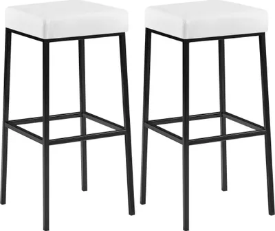 Immagine prodotto di set di 2 sgabelli da bar - Sgabello - Tappezzeria in ecopelle di facile manutenzione | Colore: Bianco | Colore base: Nero