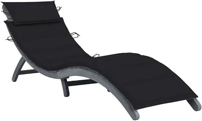 Imagen del producto de Tumbona de madera plegable con reposacabezas y cojín, color gris