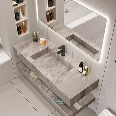 Produktbild von 360Home Badezimmer Waschbecken Set LED-Spiegel, Ablageplatte BG120 Grau 120x55cm