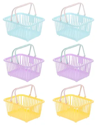 Immagine prodotto di 6 piccoli cestini in plastica con maniglie, ideali per la spesa e per riporre i giocattoli