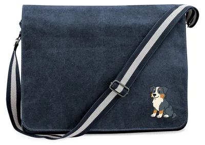Produktbild von Huuraa Umhängetasche Australian Shepherd Aussie Comic 14 Liter Vintage Navy Canvas Laptoptasche Geschenkidee