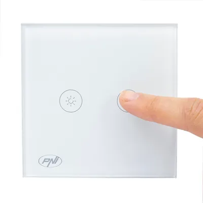 Immagine prodotto di Interruttore doppio con touch screen e dimmer PNI SafeHome DIM202, 2X700W, compatibile con circuiti senza filo neutro, realizzato in vetro