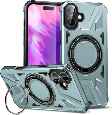 Produktbild von Hülle für iPhone 17 Kompatibel mit MagSafe, Dual Layer Robuste Schutzhülle, Magnetischer Ringständer Grün
