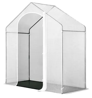Image de Serre en film plastique - Serre de jardin - 200 x 80 x 200 cm - 1 porte - 2 fenêtres - Pour légumes et plantes grimpantes - Blanc