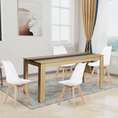 Produktbild von Essgruppe Esstisch mit 4 Stühlen Eiche-Schwarz/Weiß 160x80x75cm Kunststoff/Buche