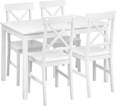 Produktbild von BELIANI Esszimmer Set Weiß Pappelholz MDF Tisch mit 4 Stühlen Modern Skandinavischer Stil
