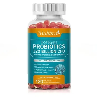 Image de Probiotiques Enzymes digestives 120 billions CFU (120 capsules) Complément alimentaire, Digestion, Santé digestive, Soutien du système immunitaire