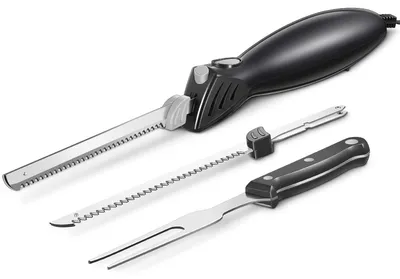 Elektrisches Messer 100W mit 2 Klingen & Fleischgabel