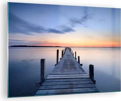 Produktbild von Bilder auf glas - Sonnenuntergang See Wasser Brücke - 70x50cm - Glasbilder - Wandbilder - Kunstdruck - zum Aufhängen bereit - Wanddekoration aus Glas - Glas Bilder - Wandbild auf Glas - GAA70x50-2508