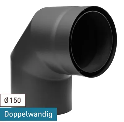 Produktbild von Raik Izoker Rauchrohrbogen 150mm schwarz doppelwandig 90° ohne Tür für Rauchrohr / Ofenrohr