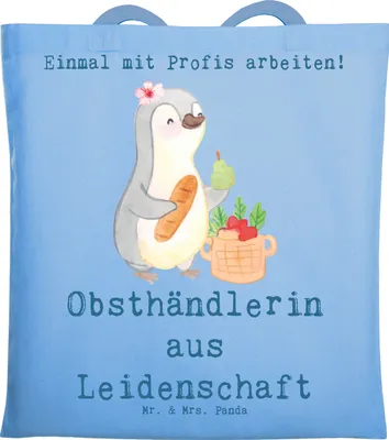 Produktbild von Mr. & Mrs. Panda Einkaufstasche Obsthändlerin Leidenschaft - Sky Blue - Geschenk, Tasche, Schultasche, Tote Bag, Lustig, Obstverkäuferin, Tragetasche, Laptoptasche