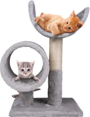 Image de maxxpro Arbre à chat - Arbre à chat avec tunnel - peluche et sisal - Gris