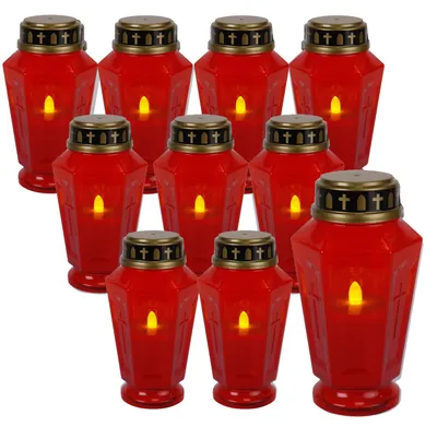 LED Grablicht Serene - Grabkerze - warmweiße LED - H: 15,5cm - 1000h Leuchtdauer - rot/gold - 10St.