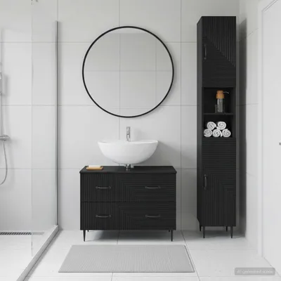 Image de Ensemble de deux meubles de salle de bain exclusifs, modèle HAARLEM, en bois noir