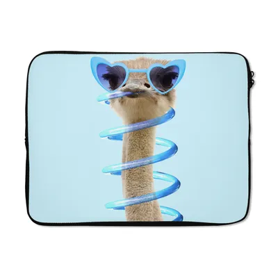 Produktbild von MuchoWow® Laptop Hülle 15 Zoll Strauß - Sonnenbrille - Blau - Tiere Laptoptasche - Laptoptasche - Sleeve - Rundum-Schutz