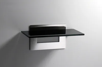 Produktbild von Wandablage, Ablage, Ablage zum Kleben aus Edelstahl poliert (lange Version), Glas schwarz