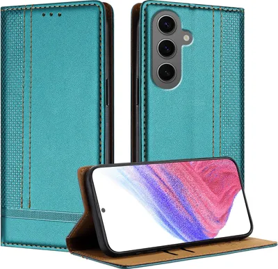 Image de Etui pour Samsung Galaxy S24 Plus étui en cuir avec fonction stand vert