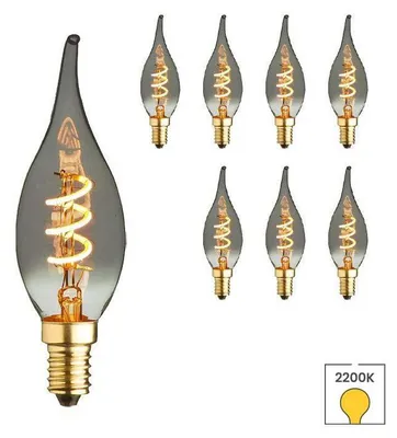 A collection of LED candle flame light bulbs on a white background, with one bulb prominently displayed in the foreground.