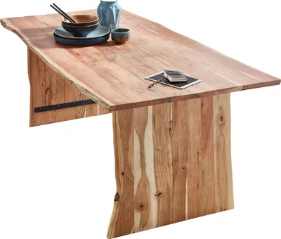 Produktbild von Esszimmertisch 160x85 cm Henry, Akazienholz massiv & naturfarben, Baumkantentisch mit Holzgestell, Tischplatte 26 mm
