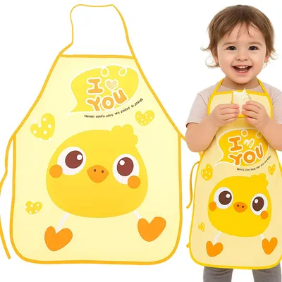 Obrázek produktu pro Dětská zástěra malířská kuchyňská ochranná nepromokavá žlutá PEVA 49 x 39 cm