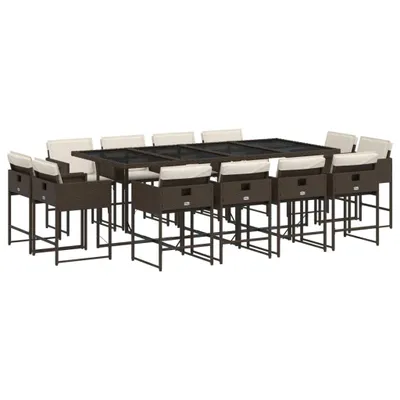Produktbild von 13-tlg. Garten-Essgruppe mit Kissen Braun Poly Rattan