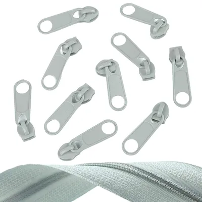 10 Reißverschluss Zipper für Endlosreißverschluss, 5mm, hellgrau