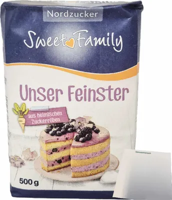 Produktbild von SweetFamily Unser Feinster Raffinadezucker (500g Packung) + usy Block
