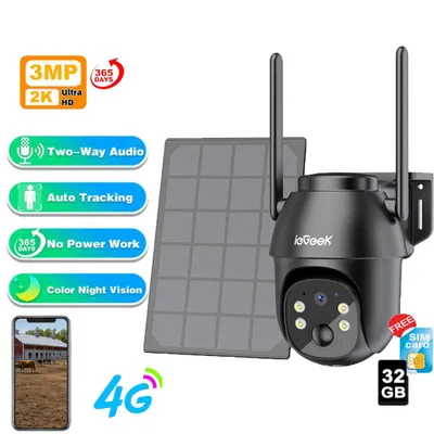 Produktbild von 4G LTE Überwachungskamera Aussen Akku mit SIM Karte Solarpanel & 32GB, 2K 3MP Kabellos Solar IP Kamera Ohne WLAN Outdoor, Farb/IR Nachtsicht